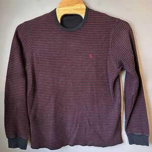 Polo‎ Ralph Lauren Sweater Men Large Gray Red Stripe Crewneck Knit Pony Cozy